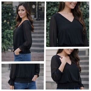 Chic Black V-Neck Women's Blouse